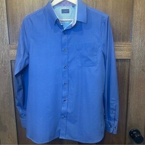 7 Diamonds Men's Blue Long-Sleeve Dress Shirt with Microdot Pattern